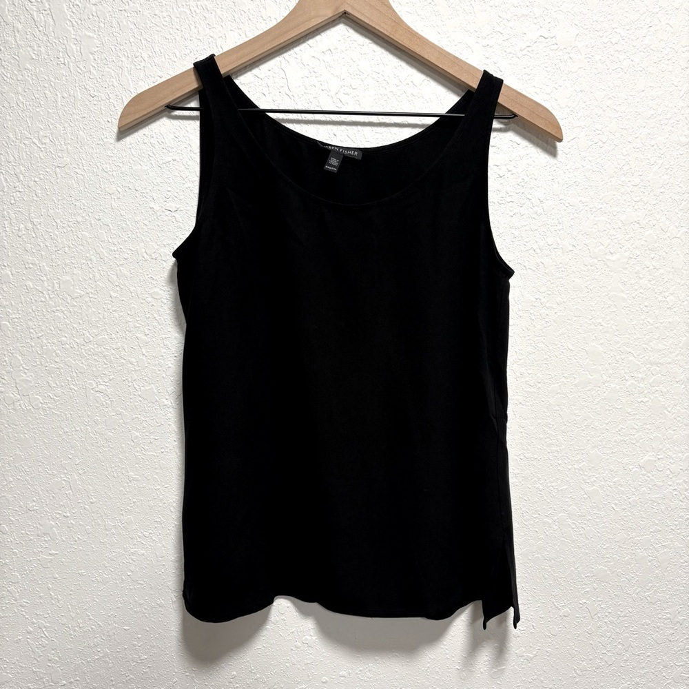 Eileen Fisher 100% Silk Black Scoop Neck Tank Top XXS